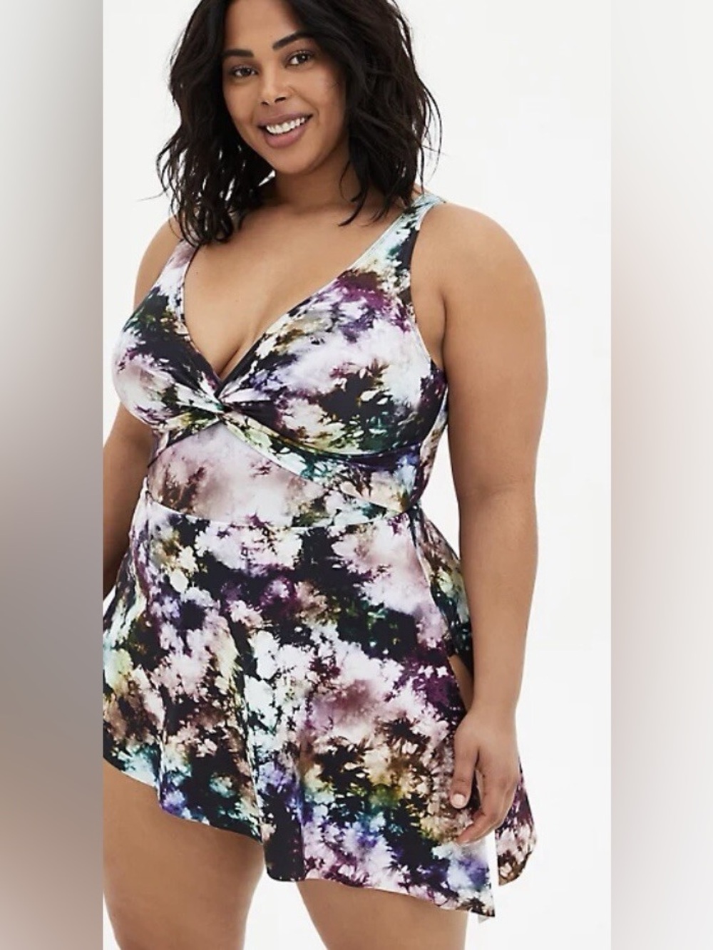 Torrid Tie Dye Twist Front Swim Dress Racerback Size 1X Multicolor Plus
